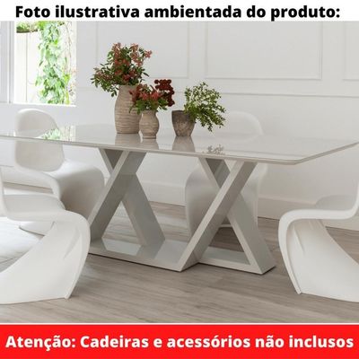 Mesa De Jantar Livia Flora 180 Cm Retangular Borda Arredondada Madeira Laca Off White