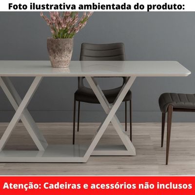 Mesa De Jantar Livia Flora 180 Cm Retangular Borda Arredondada Madeira Laca Off White