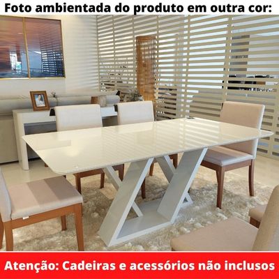 Mesa De Jantar Livia Flora 180 Cm Retangular Borda Arredondada Madeira Laca Off White