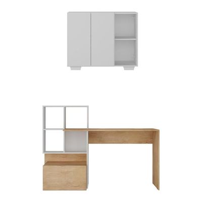 Conjunto Escritório Escrivaninha E Balcão Com Nicho Multimóveis Mp7009 Rustic/branco Rustic/branco