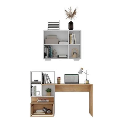 Conjunto Escritório Escrivaninha E Balcão Com Nicho Multimóveis Mp7009 Rustic/branco Rustic/branco