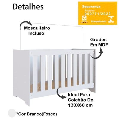 Berço Mini Cama 3 Em 1 La003 Branco Comm Branco