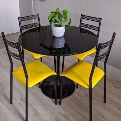 Mesa De Jantar Tulipa Saarinen Redonda 120 Cm Tampo Laca Preta + Vidro Base Preta Cor Preto