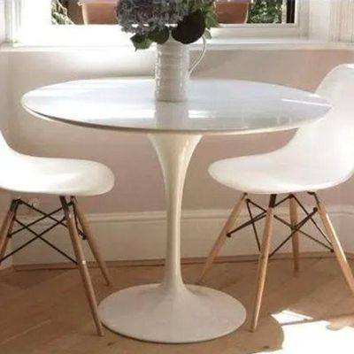 Mesa De Jantar Tulipa Saarinen Redonda 120 Cm Tampo Laca + Vidro Branca Base Branca Cor Branco