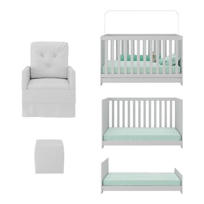 Berço 3 Em 1 Com Colchão Poltrona Puff E Armário Aéreo 2 Portas Multimóveis Mp4166 Branco Branco