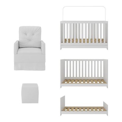 Berço 3 Em 1 Com Colchão Poltrona Puff E Armário Aéreo 2 Portas Multimóveis Mp4166 Branco Branco