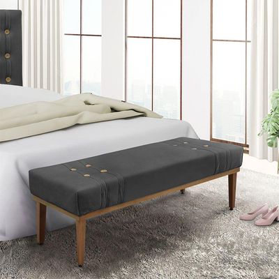 Recamier Genova 160 Cm Luxo Suede Com Madeira Maciça Cinza