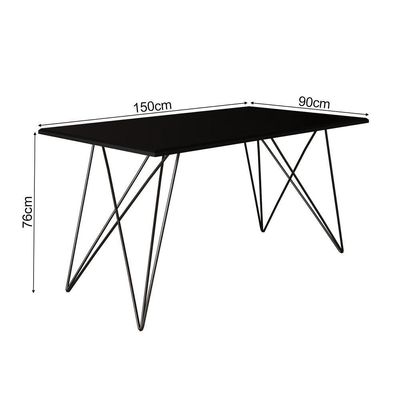 Mesa De Jantar Industrial Com 6 Cadeiras Katrina Preto Trama Premium Preto 150 Cm - Cor: Preto
