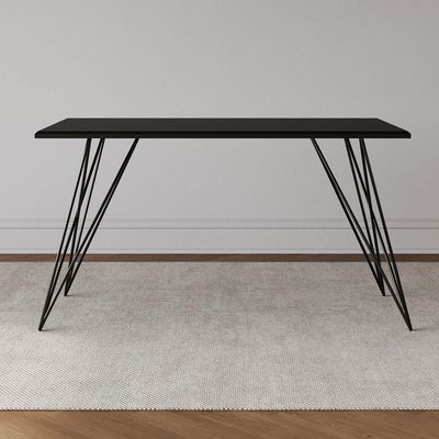 Mesa De Jantar Industrial Com 6 Cadeiras Katrina Preto Trama Premium Preto 150 Cm - Cor: Preto