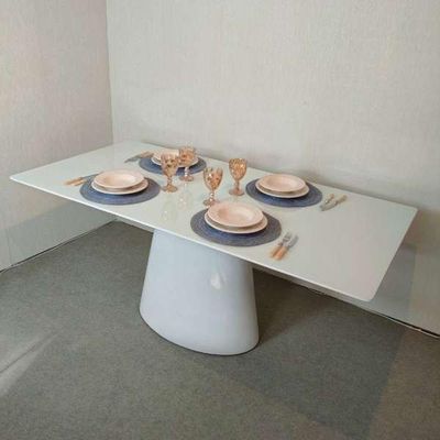 Mesa De Jantar Cone Retangular 200x100 Cm Base Oval Laca Branca Tampo Laca Branca Cor Branco