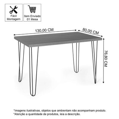 Mesa De Jantar Retangular 4 Lugares 130x80 Base De Ferro Hairpin Preto - Straub Web