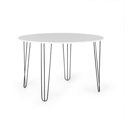 Mesa De Jantar Redonda 4 Lugares 90cm Base De Ferro Hairpin Branco - Straub Web