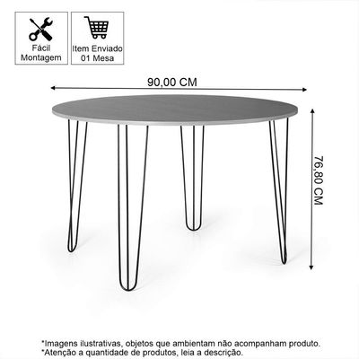 Mesa De Jantar Redonda 4 Lugares 90cm Base De Ferro Hairpin Branco - Straub Web