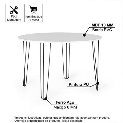 Mesa De Jantar Redonda 4 Lugares 90cm Base De Ferro Hairpin Branco - Straub Web