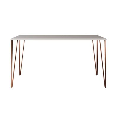 Mesa De Jantar 140X80Cm Tampo Branco Com Base Cobre Marrom