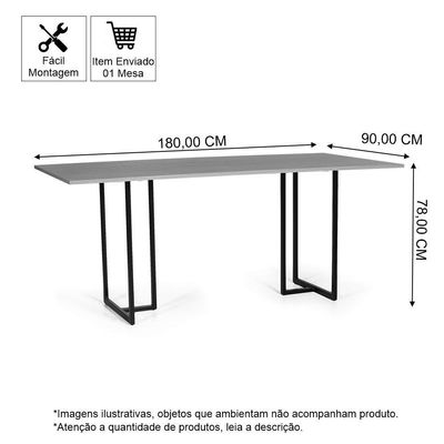 Mesa De Jantar Retangular Industrial 8 Lugares 180x90cm Atos Jade - Straub Web