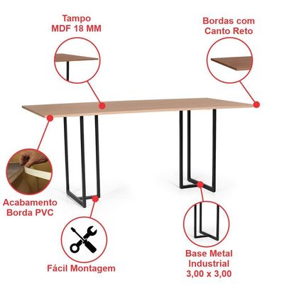 Mesa De Jantar Retangular Industrial 8 Lugares 180x90cm Atos Jade - Straub Web
