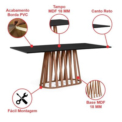 Mesa De Jantar Retangular 6 Lugares 160x90cm Gabi Preto/noronha - Straub Web