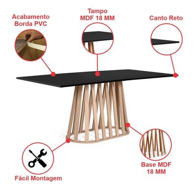 Mesa De Jantar Retangular 6 Lugares 180x90cm Gabi Preto/jade - Straub Web