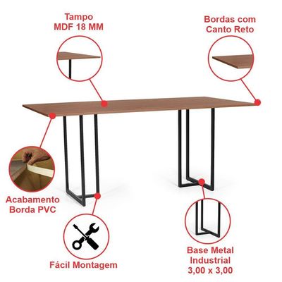 Mesa De Jantar Retangular Industrial 6 Lugares 160x90cm Atos Noronha - Straub Web