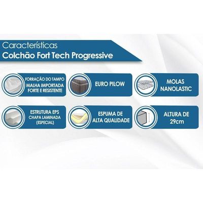 Colchão Solteiro Molas Bonnel Nanolastic Fort Airtech Progressive Ortopillow (88x188x29) - Ortobom