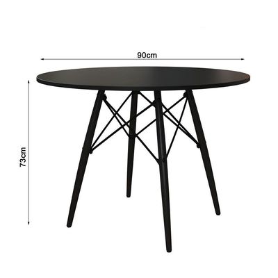 Mesa De Jantar Eames Eiffel Preta 90cm Base Madeira Maciça Preta - Cor: Preto