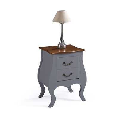 Mesa de Cabeceira Bombê Antique 2 Gavetas Laca Cinza