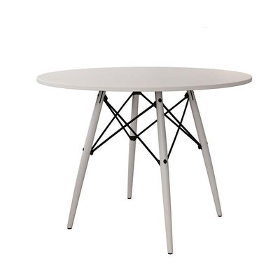 Mesa De Jantar Eames Eiffel Branca 90cm Base Madeira Maciça Branca - Cor: Branco