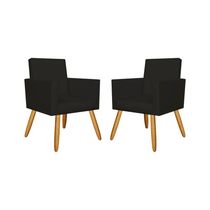 Kit 02 Poltronas Nina Palito Luxo Tecido Courino Preto