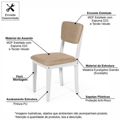 Mesa De Jantar Redonda Gabi Nat/bran Com 4 Cadeiras Estofadas Ella Branco/bege