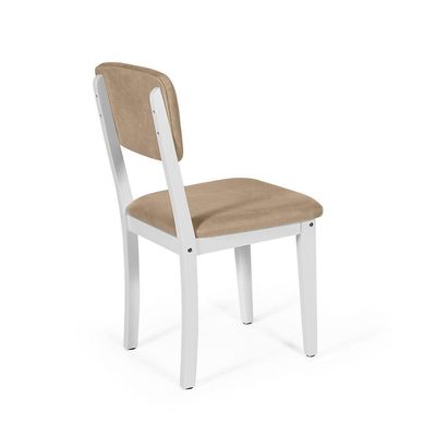 Mesa De Jantar Redonda Gabi Nat/bran Com 4 Cadeiras Estofadas Ella Branco/marrom Claro