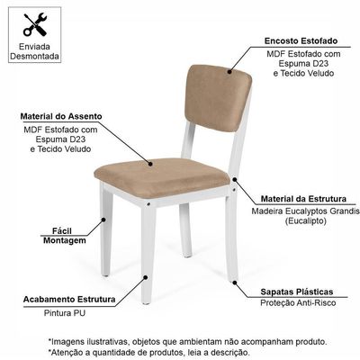 Mesa De Jantar Redonda Gabi Nat/bran Com 4 Cadeiras Estofadas Ella Branco/marrom Claro