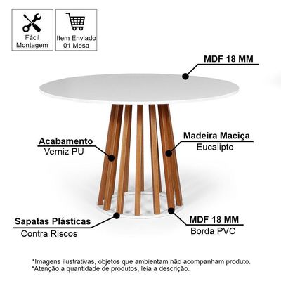 Mesa De Jantar Redonda Gabi Nat/bran Com 4 Cadeiras Estofadas Ella Branco/marrom Claro