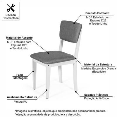Mesa De Jantar Redonda Gabi Jade Com 4 Cadeiras Estofadas Ella Branco/cinza Escuro