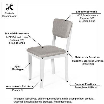 Mesa De Jantar Redonda Gabi Noronha Com 4 Cadeiras Estofadas Ella Branco/cinza Claro
