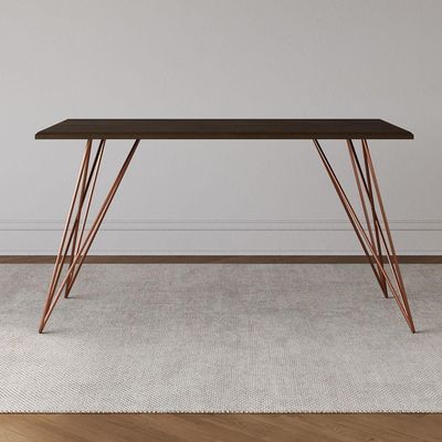 Mesa De Jantar Industrial Com 6 Cadeiras Cobre Premium Cobre E Amêndoa 150 Cm - Marrom