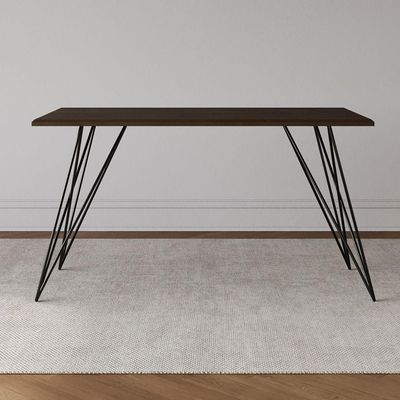 Mesa De Jantar Industrial Com 6 Cadeiras Katrina Preto Trama Premium Amêndoa 150 Cm - Cor: Marrom