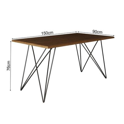 Mesa De Jantar Industrial Com 6 Cadeiras Katrina Preto Trama Premium Amêndoa 150 Cm - Cor: Marrom