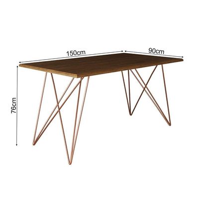 Mesa De Jantar Industrial Com 6 Cadeiras Cobre Premium Cobre E Amêndoa 150 Cm - Marrom