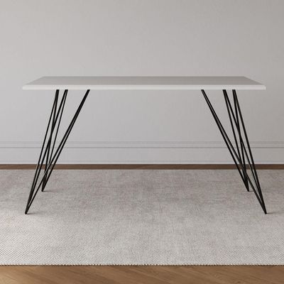 Mesa De Jantar Industrial Com 6 Cadeiras Katrina Preto Trama Premium Branco 150 Cm - Cor: Preto