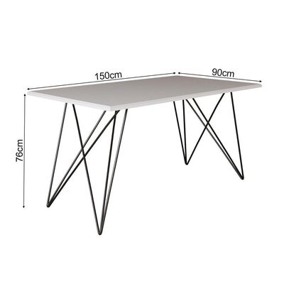 Mesa De Jantar Industrial Com 6 Cadeiras Katrina Preto Trama Premium Branco 150 Cm - Cor: Preto