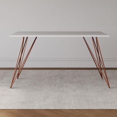 Mesa De Jantar Industrial Com 6 Cadeiras Cobre Premium Cobre E Branco 150 Cm - Marrom