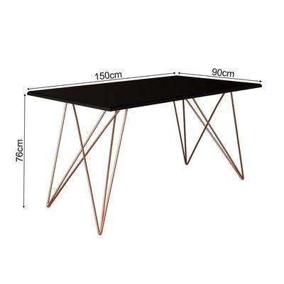 Mesa De Jantar Industrial Com 6 Cadeiras Cobre Premium Cobre E Preto 150 Cm - Marrom