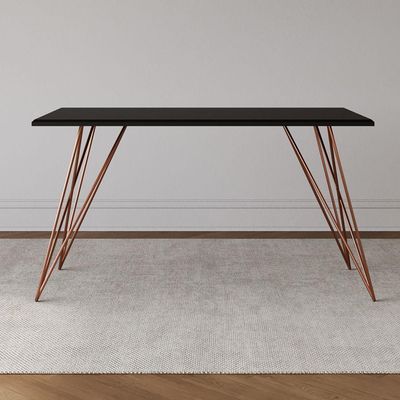 Mesa De Jantar Industrial Com 6 Cadeiras Cobre Premium Cobre E Preto 150 Cm - Marrom