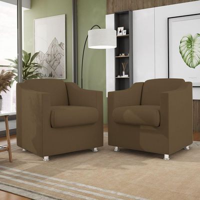 Cadeira Poltrona Decorativa Reforçada Sala De Espera ? Balaqui Decor Cor:Marrom