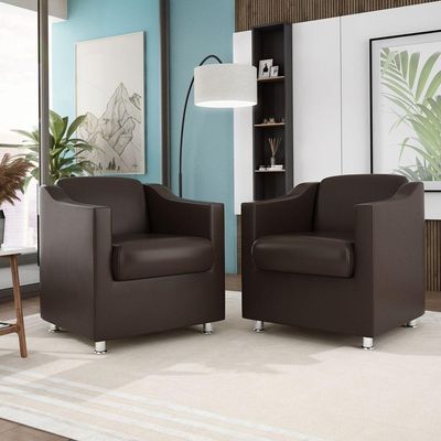 Kit 10 Poltronas Decorativas Recepção Sala Courino Marrom