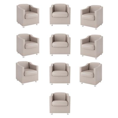 Kit 10 Poltronas Decorativas Recepção Sala Courino Bege