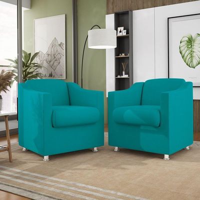 Poltrona Decorativa Escritório Cadeira Manicure Suede Cor:Azul Turquesa