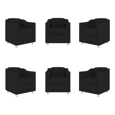 Kit 6 Cadeiras Poltronas Decorativas Espera Clinica Dentista Cor:preto