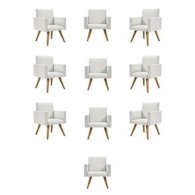 Kit 10 Poltronas Nina Decorativa Para Recepção Linho Bege